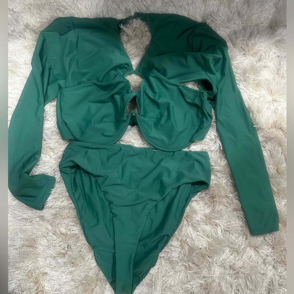 Andrea Iyamah Emerald Green Long-Sleeve Bikini